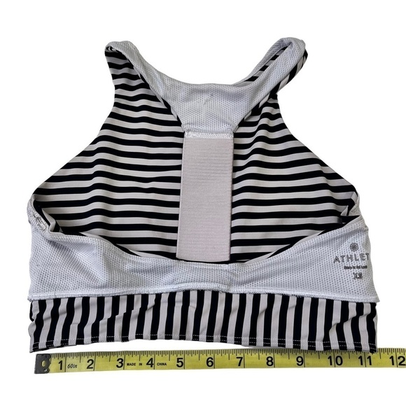 ATHLETA Sports Bra Navy White Stripes Racerback XS Longline High Neck - Picture 6 of 10